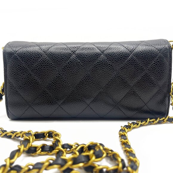 Authentic CHANEL CC Classic Caviar Flap Wallet Quilted Leather Chain Purse Black - Picture 5 of 16